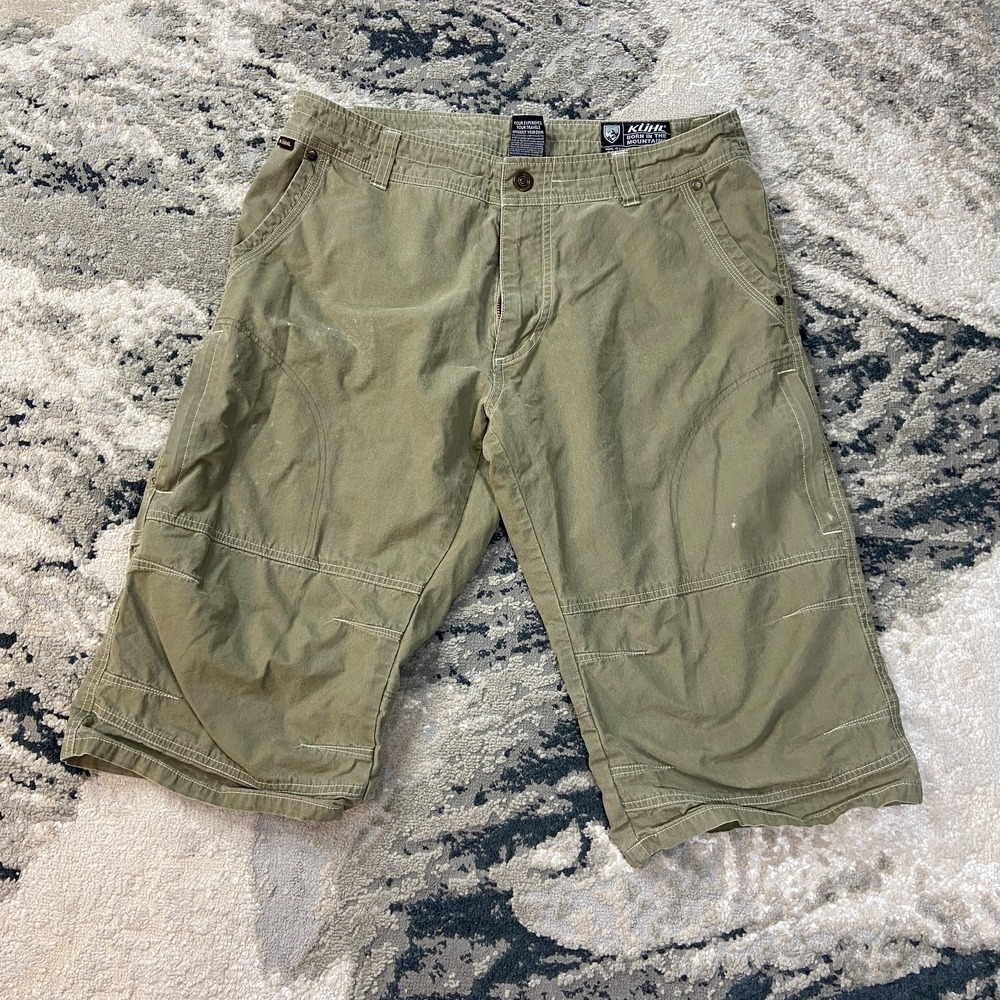 Kuhl Capri Pants Womens 34 Green Cotton Mid Rise Logo Hiking Workwear Patina
